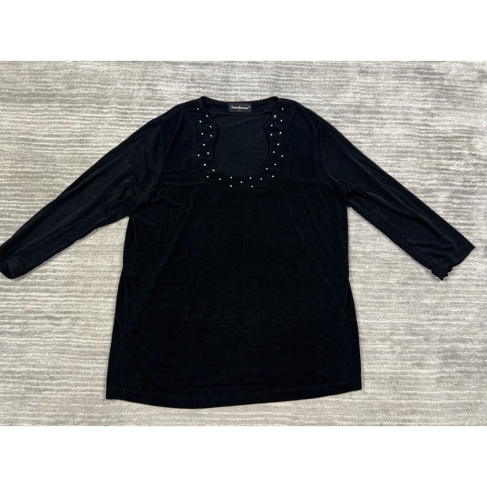 Travel Elements Top Womens Large Black 3/4 Sleeve Slinky‎ Studded